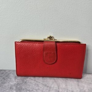 Chic Red Leather Wallet with Gold Accents